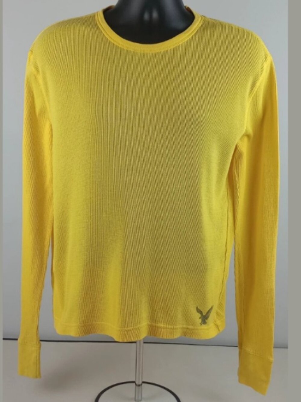 American‎ Eagle Vintage Fit Men's M Yellow Waffle Knit Long Sleeve Pullover